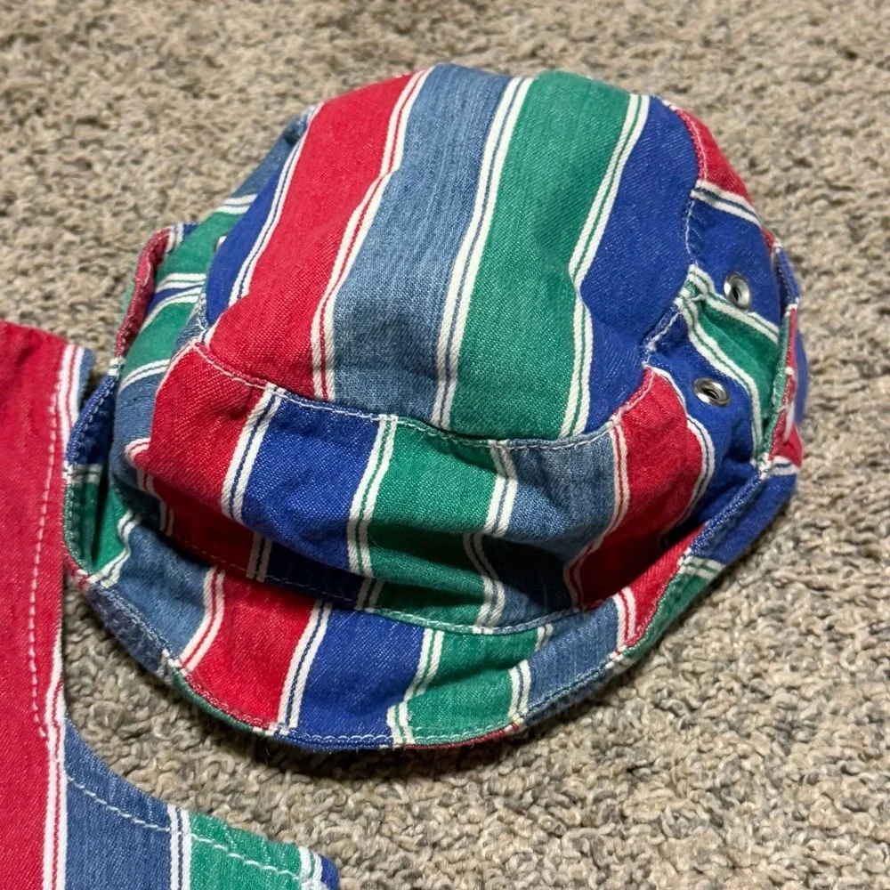 Vintage color Block Kids 4T Striped Shortall Romper Matching Hat Made Canada